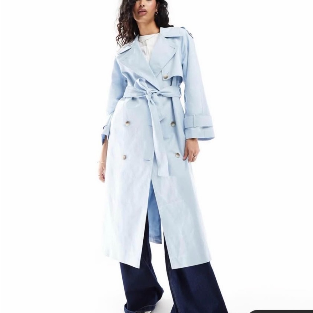 ASOS Pale Blue Tie-Waist Trench Coat